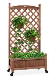 Wood Planter Box & Lattice Trellis w/ Drainage, Optional Wheels - 60in