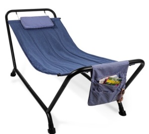 Outdoor Patio Hammock for Backyard, Garden w/ Stand, Pillow, Storage Pockets, Blue