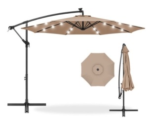 Solar LED Offset Hanging Patio Umbrella w/ Crank Tilt Adjustment - 10ft, Tan