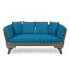 Outdoor Acacia Wood Expandable Daybed with Water Resistant Cushions, Dark Teal and Gray