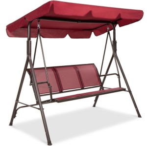 BCP 3-Seater Outdoor Canopy Swing Glider Bench w/ Textilene Fabric, Steel Frame SKY5942