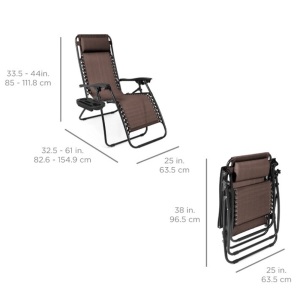 BCP Set of 2 Adjustable Zero Gravity Patio Chair Recliners w/ Cup Holders SKY3243 