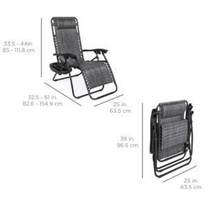 BCP Set of 2 Adjustable Zero Gravity Patio Chair Recliners w/ Cup Holders, gray, SKY3733