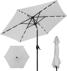 Best Choice Products, 7.5', Outdoor, Solr Market Patio Umbrella, W/Tilt, Crank, LED Lights, Fog Grey , Like New, Retail - $59.99