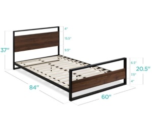 BCP, Metal Wood Platform Queen Bed Frame w/ Wooden Slats, SKY6080-A