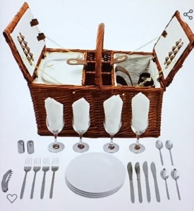 Juvale, 4 Person Wicker Picnic Basket Set with Utensils, Glasses, andInsulated Cooler Bag, Outdoor Tableware for FamilyGatherings, Like New, Retail - $79.99