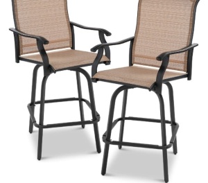 BCP Set of 2 Swivel Barstools w/ 360 Rotation, All-Weather Mesh, Tan, SKY6183 