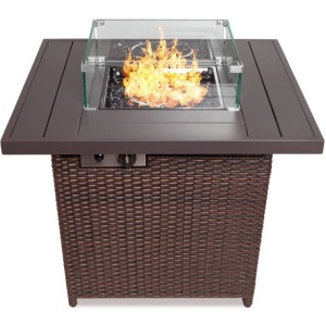 BCP 32in Fire Pit Table 50,000 BTU Wicker Propane, SKY6114, Brown