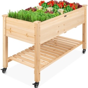 BCP Mobile Raised Garden Bed Elevated Wood Planter w/ Wheels, Storage Shelf, SKY5732