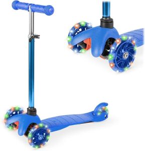 Kids Mini Kick Scooter Toy w/ Colorful Light-Up Wheels, Adjustable T-Bar