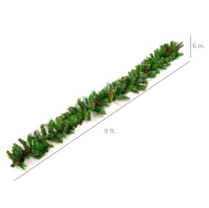 BCP 9ft Pre-Lit Christmas Garland w/ 50 Lights, Pine Cones, Berries, SKY3022