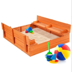 BCP Kids Cedar Sandbox w/ Sand Screen, 2 Benches - 47x47in, SKY2609