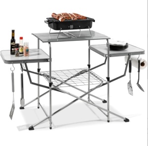 BCP Portable Folding Grill Table w/ Carrying Case, 4 Utility Hooks SKY2896