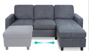 BCP Linen Sectional Sofa Couch w/ Chaise Lounge, Reversible Ottoman Bench, SKY5773-B