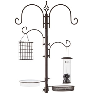 BCP 4-Hook Bird Feeding Station, Steel Feeder Stand w/ 2 Bird Feeders - 91in