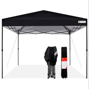 BCP One-Person Setup Instant Pop Up Canopy w/ Wheeled Bag - 10x10ft, BLACK, SKY5763