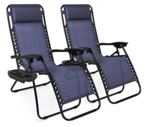 Set of 2 Adjustable Zero Gravity Patio Chair Recliners w/ Cup Holders, Blue