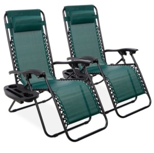 Set of 2 Adjustable Zero Gravity Patio Chair Recliners w/ Cup Holders, Forest Green