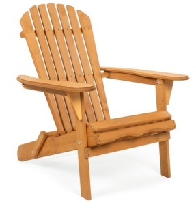 Folding Wooden Adirondack Chair Accent Furniture w/ Natural Finish - Brown