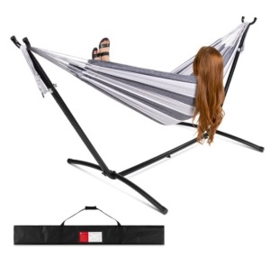 2-Person Brazilian-Style Double Hammock w/ Carrying Bag and Steel Stand, Steel