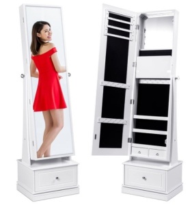 360 Swivel Mirrored Jewelry Cabinet Armoire w/ LED Lights, Mirror