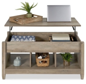 Multifunctional Lift Top Coffee Table w/ Hidden Storage, 3 Cubbies, Gray Oak