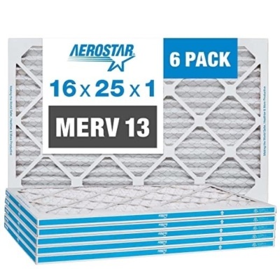 Aerostar 16x25x1 MERV 13 Pleated ,Air Filter, AC Furnace Air Filter, 6Pack (Actual Size: 15 3/4" x 24 3/4"x3/4"), Like New, Retail - $55