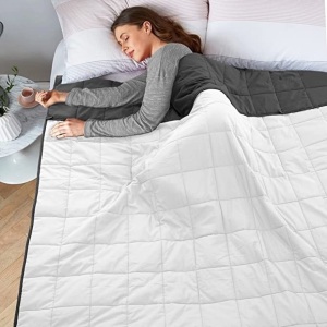 Joyching Adults, Weighted Blanket, Queen Reversible Cooling HeavyBlanket 60"x80" , 20lbs Super Soft, Microfiber Material with PremiumGlass Beads (Dark Grey/White), Like New, Retail - $61.99