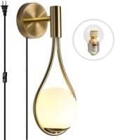 Lot of (2)&nbsp;BOKT Modern Glass Wall Lamp Gold Glass Globe Wall Mounted Sconces with On/Off Switch. Appear New