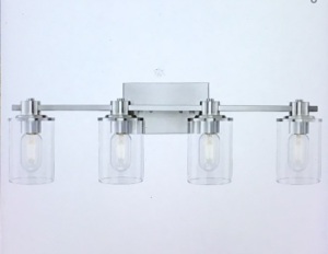 4-Light Bathroom Lighting, Modern Brushed Nickel VanityLight Fixture Over Mirror,Industrial Wall Lamp with Clear GlassShade, Like New, retail - $112.99