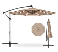 Solar LED Offset Hanging Patio Umbrella w/ Crank Tilt Adjustment - 10ft, Appears New