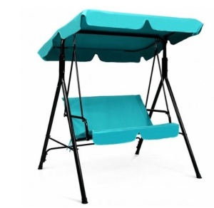 Steel Frame Outdoor Loveseat Patio Canopy Swing With Cushion-Blue, Appears New/Box Damaged