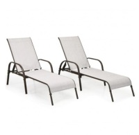 2 Piece Outdoor Patio Lounge Chair Chaise Fabric With Adjustable Reclining Armrest-Gray, Box Damaged, Appears New
