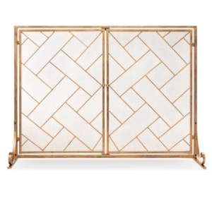 2-Panel Wrought Iron Geometric Fireplace Screen w/ Magnetic Doors - 44x33in, Appears New