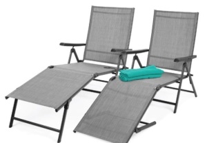 Set of 2 Outdoor Patio Chaise Recliner Lounge Chairs w/ Rust-Resistant Frame, Gray