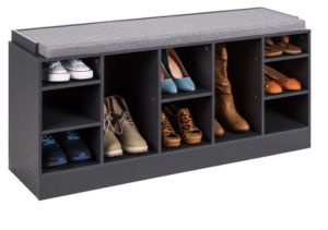 Shoe Storage Rack Bench w/ Padded Seat, 10 Cubbies - 46in, Gray