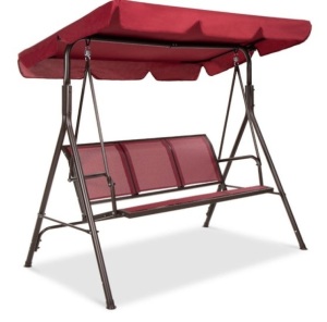 3-Seater Outdoor Canopy Swing Glider Bench w/ Textilene Fabric, Steel Frame, Burgundy/Brown