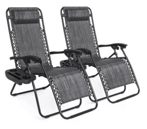 Set of 2 Adjustable Zero Gravity Patio Chair Recliners w/ Cup Holders, Gray