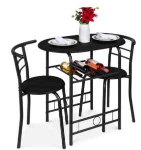 3-Piece Wooden Table & Chairs Dining Set w/ Lower Storage Shelf, Black