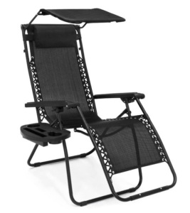 Folding Zero Gravity Recliner Patio Lounge Chair w/ Canopy, Side Tray, Black