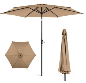 Outdoor Steel Market Patio Umbrella Decoration w/ Tilt, Crank Lift - 10ft, Tan