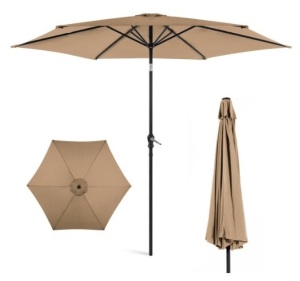 Outdoor Steel Market Patio Umbrella Decoration w/ Tilt, Crank Lift - 10ft, Tan