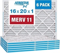 Aerostar 16x20x1 MERV 13&nbsp;Pleated Air Filter, AC Furnace AirFilter, 6 Pack (Actual Size: 15&nbsp;3/4'x 19 3/4" x 3/4"), Like New, retail - $50.45