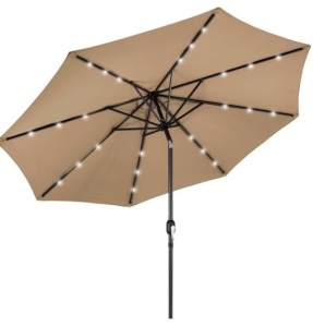 Solar LED Lighted Patio Umbrella w/ Tilt Adjustment, UV-Resistance - 10ft, Tan