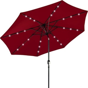 Best Choice Products 10ft Solar Powered Aluminum PolyesterLED Lighted Patio Umbrella w/Tilt Adjustment and UV- Resistant Fabric, Red, Like New, Retail - $84.99