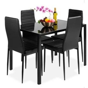 Best Choice Products 5-Piece Kitchen Dining Table Set w/ GlassTable Top, 4 Faux Leather Chairs -Black, Like New, Retail - $279.99