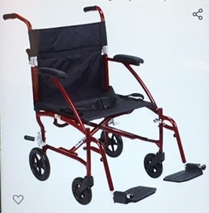 Drive Medical DFL19-RD Fly Lite Ultra Lightweight FoldingTransport Wheelchair with Swing-Away Footrests, Red, Like New, Retail - $262.69