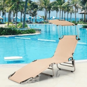 Costway Foldable Lounge Chair Outdoor Adjustable Beach Patio Pool Recliner W/Sun Shade, Appears New