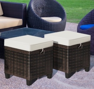 Costway 2PCS Patio Rattan Ottoman Cushioned Seat Foot Rest Coffee Table, Appears New, Retail $109.99