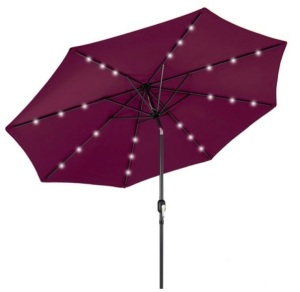 Solar LED Lighted Patio Umbrella w/ Tilt Adjustment, UV-Resistance - 10ft, Burgundy